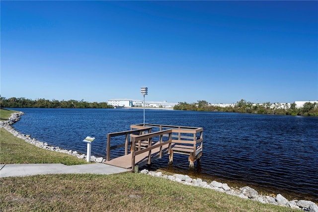 view of dock with a water view