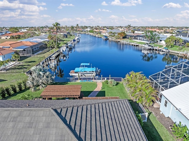 aerial view featuring a water view