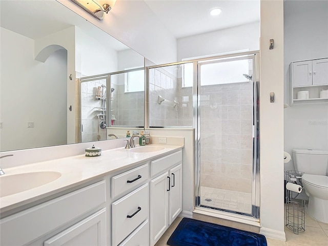 full bath featuring a shower stall, toilet, and a sink