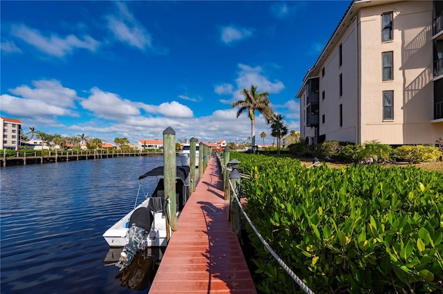 view of dock with a water view