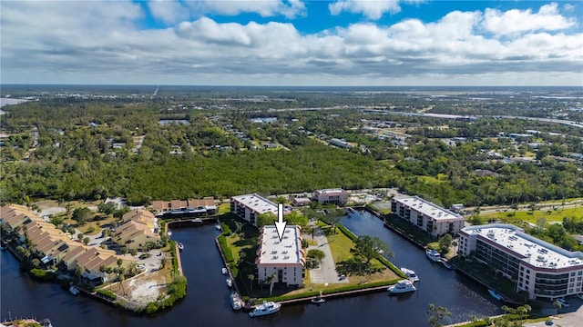 aerial view with a water view