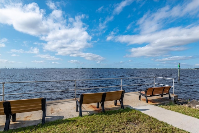 view of dock with a water view