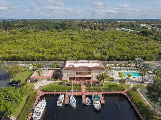 aerial view with a water view