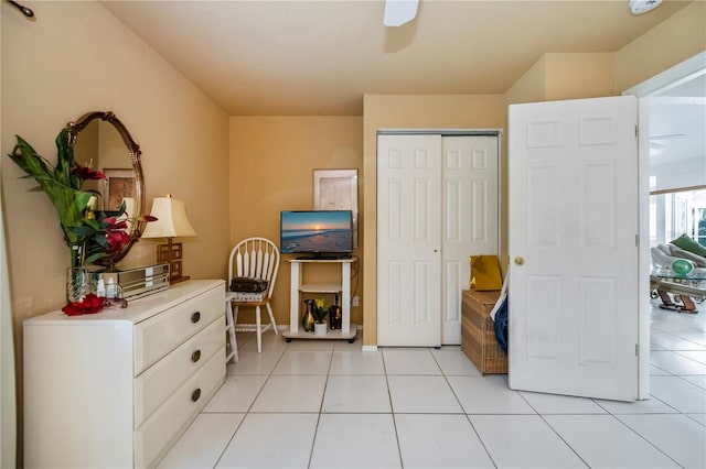 interior space featuring a closet and ceiling fan