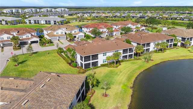 aerial view with a water view