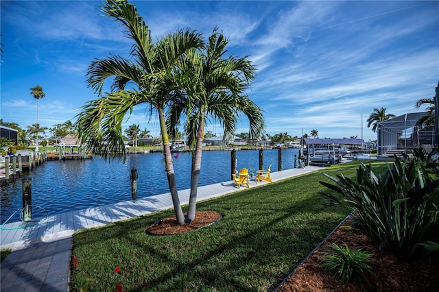 property view of water featuring a boat dock