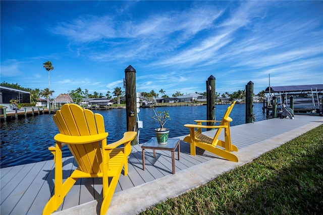 view of dock with a water view