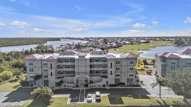 aerial view with a water view