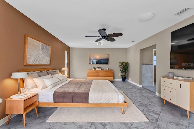 23309 Hartley Ave, Port Charlotte, FL 33954 - bedroom with ceiling fan, marble finish floor, baseboards, and visible vents