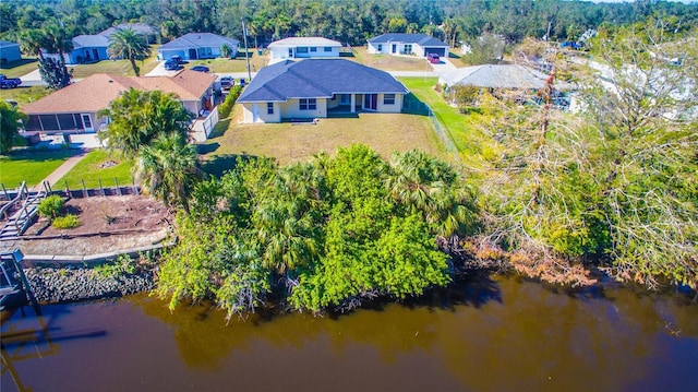 aerial view featuring a water view