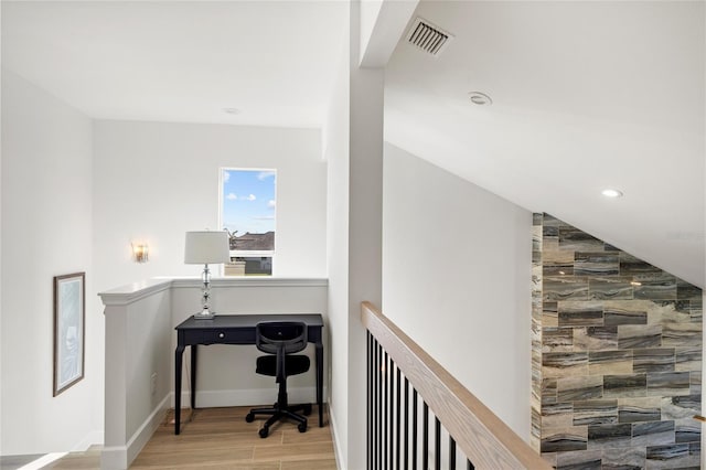 office space featuring light wood-type flooring