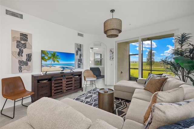 view of tiled living room