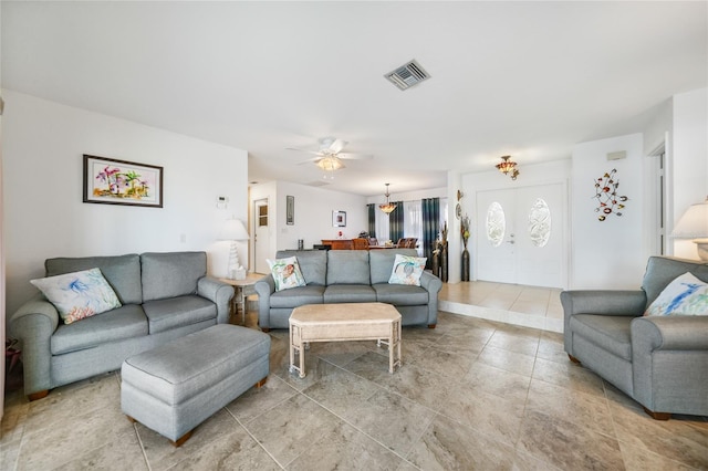 living room with ceiling fan