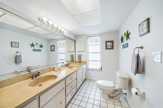 bathroom with tile patterned floors, vanity, and toilet