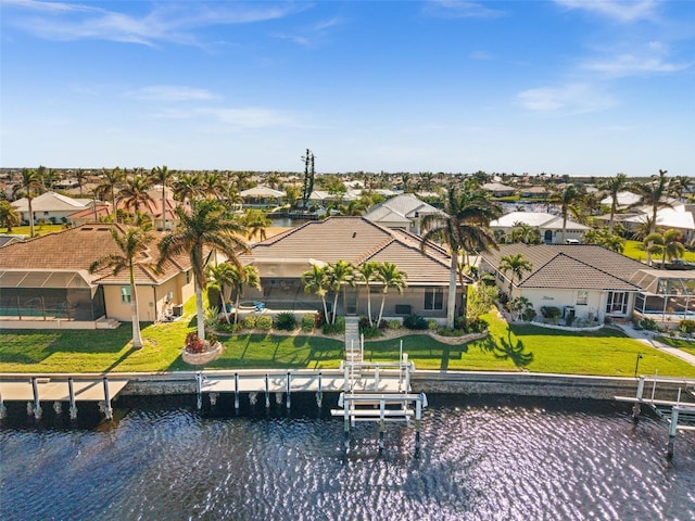 aerial view featuring a water view