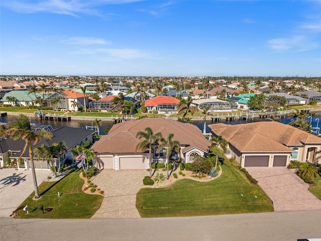 aerial view with a water view