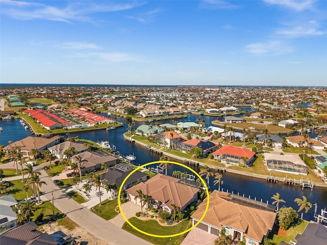 bird's eye view featuring a water view