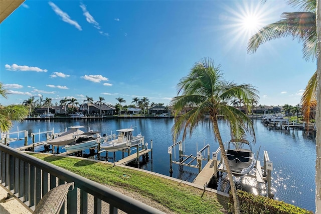 view of dock with a water view