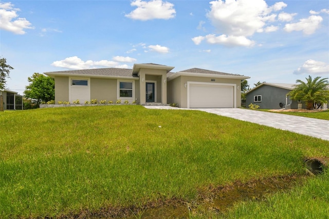 18854 Ackerman Ave, Port Charlotte, FL 33948 - view of front of home featuring stucco siding, a garage, driveway, and a front yard