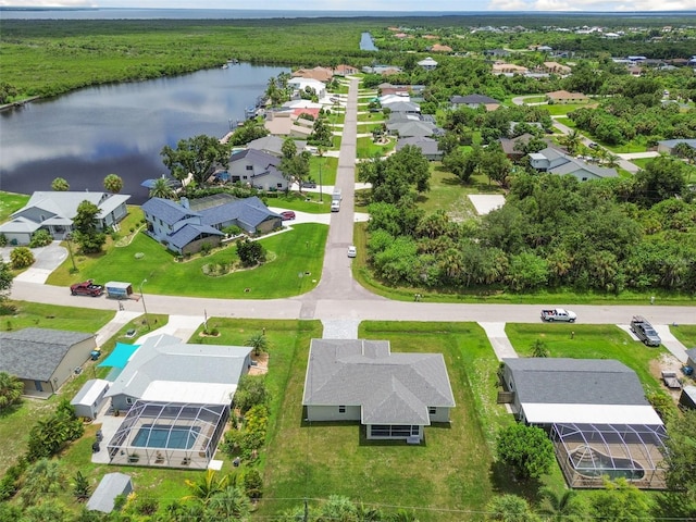 bird's eye view featuring a water view