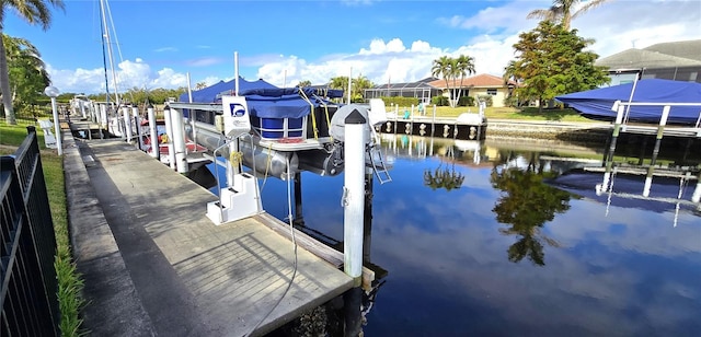 dock area with a water view