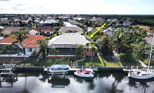 bird's eye view featuring a water view