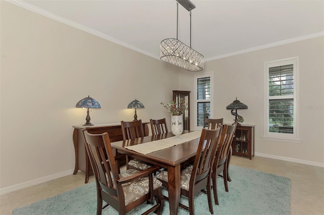 tiled dining area with ornamental molding