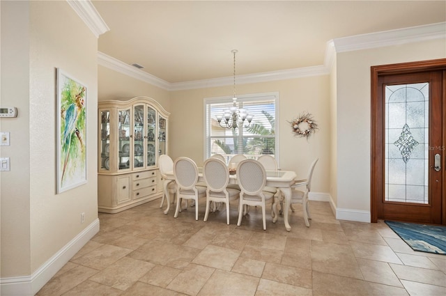 4431 Gardner Dr, Port Charlotte, FL 33952 - dining area featuring ornamental molding, a chandelier, and light stone finish flooring