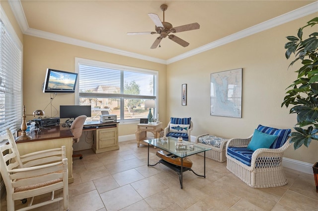 4431 Gardner Dr, Port Charlotte, FL 33952 - office space featuring ornamental molding, a ceiling fan, and light tile patterned flooring