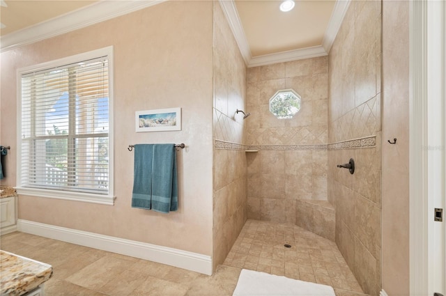 4431 Gardner Dr, Port Charlotte, FL 33952 - full bathroom with ornamental molding and a tile shower