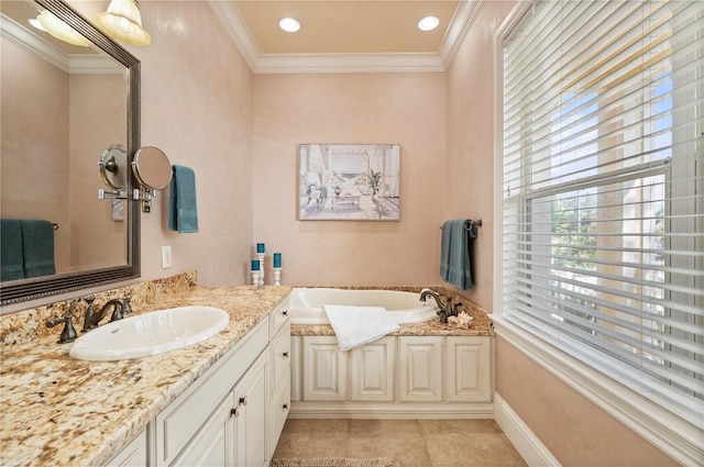 4431 Gardner Dr, Port Charlotte, FL 33952 - full bath featuring a garden tub, tile patterned flooring, vanity, and crown molding