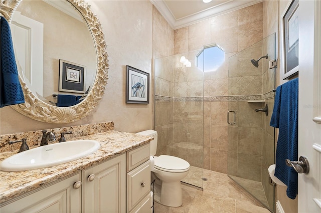 4431 Gardner Dr, Port Charlotte, FL 33952 - bathroom with vanity, a shower stall, and crown molding