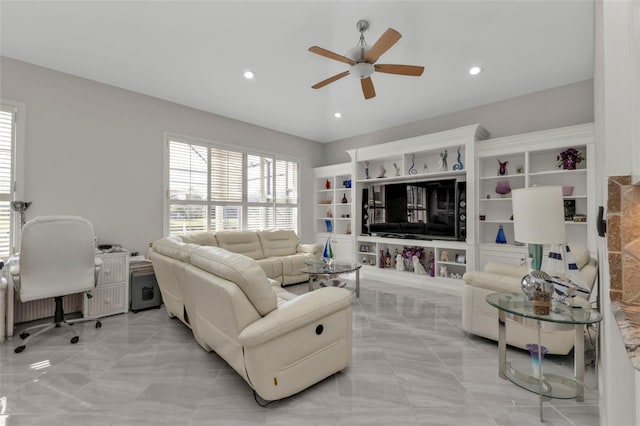 living room featuring ceiling fan