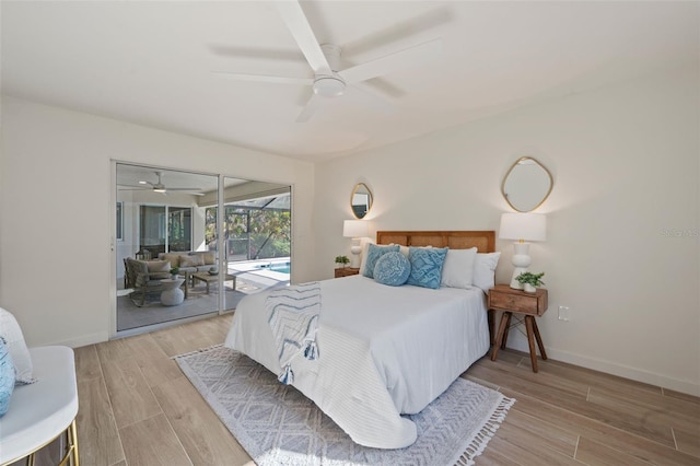 bedroom with access to exterior and ceiling fan