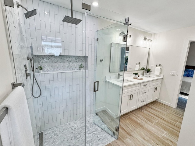 bathroom featuring vanity and walk in shower