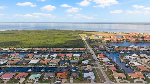 bird's eye view featuring a water view