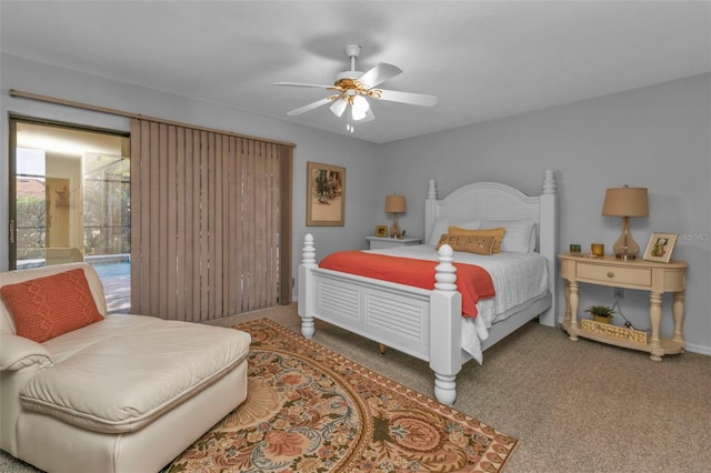 bedroom with carpet flooring and ceiling fan