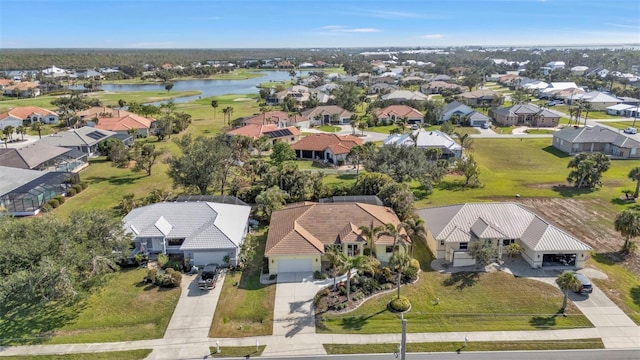 aerial view with a water view