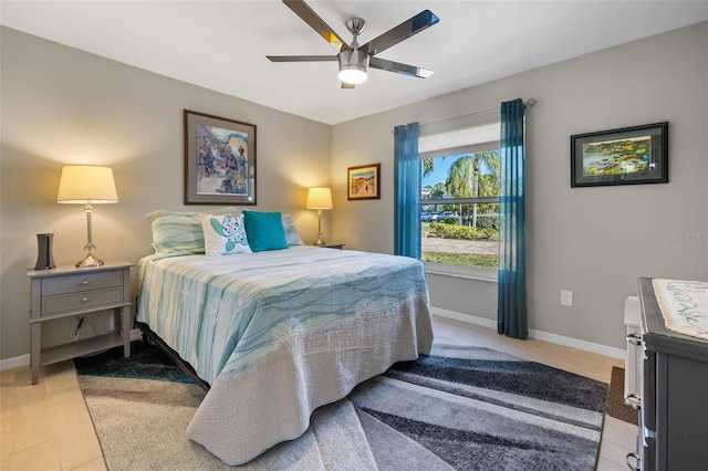 bedroom featuring ceiling fan and light hardwood / wood-style floors