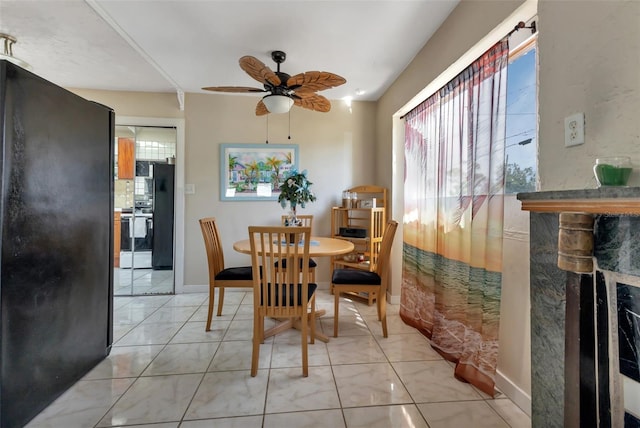 dining area featuring ceiling fan