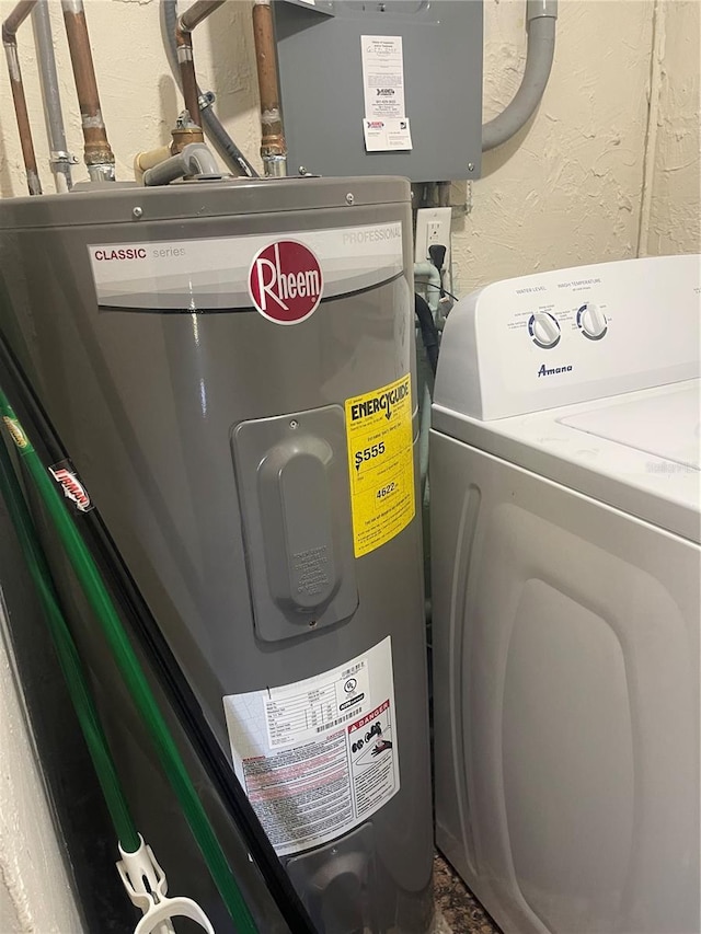 utility room featuring washer / dryer and electric water heater