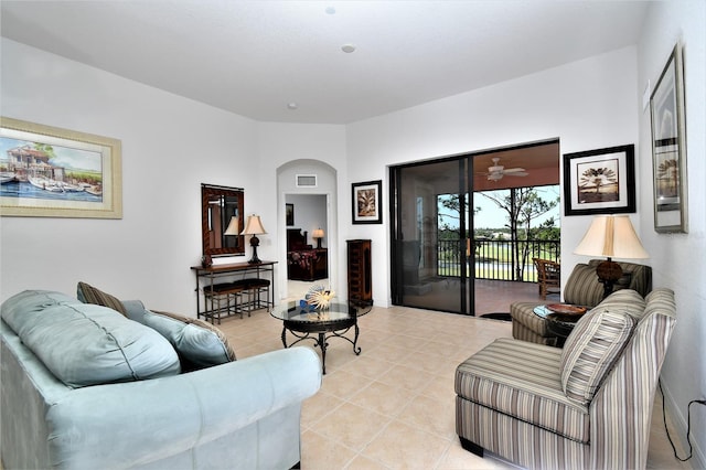 living room featuring light tile patterned floors