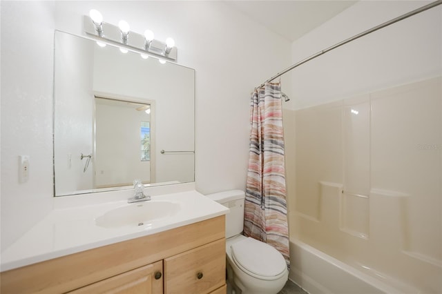 full bathroom featuring vanity, toilet, and shower / bath combo with shower curtain