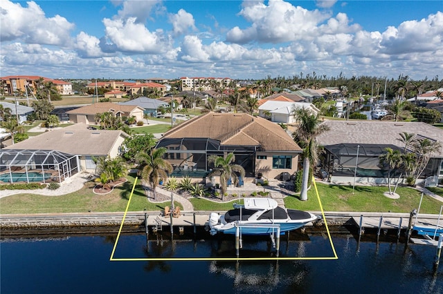 aerial view with a water view