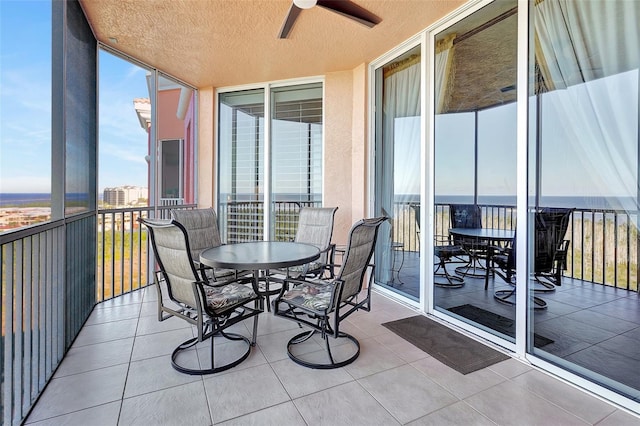 balcony with ceiling fan