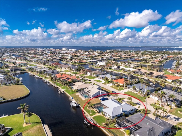 aerial view featuring a water view