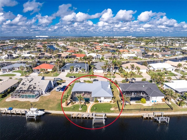 aerial view featuring a water view