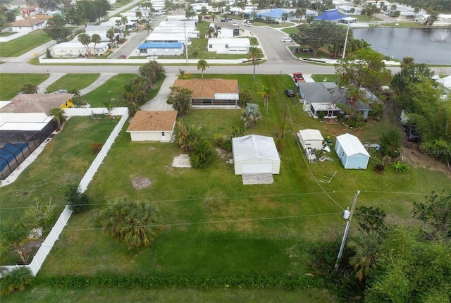 bird's eye view featuring a water view