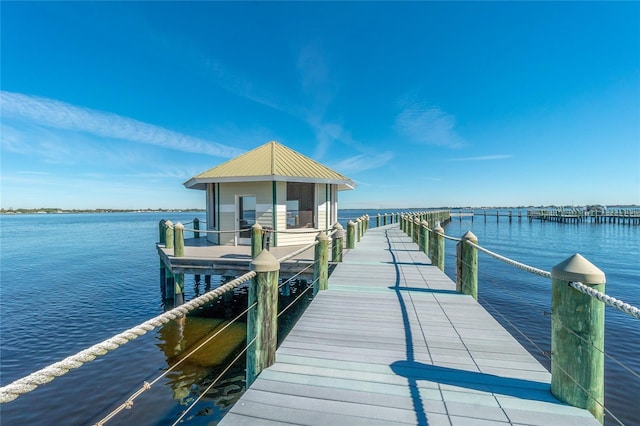 dock area with a water view