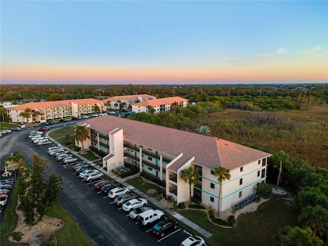 view of aerial view at dusk